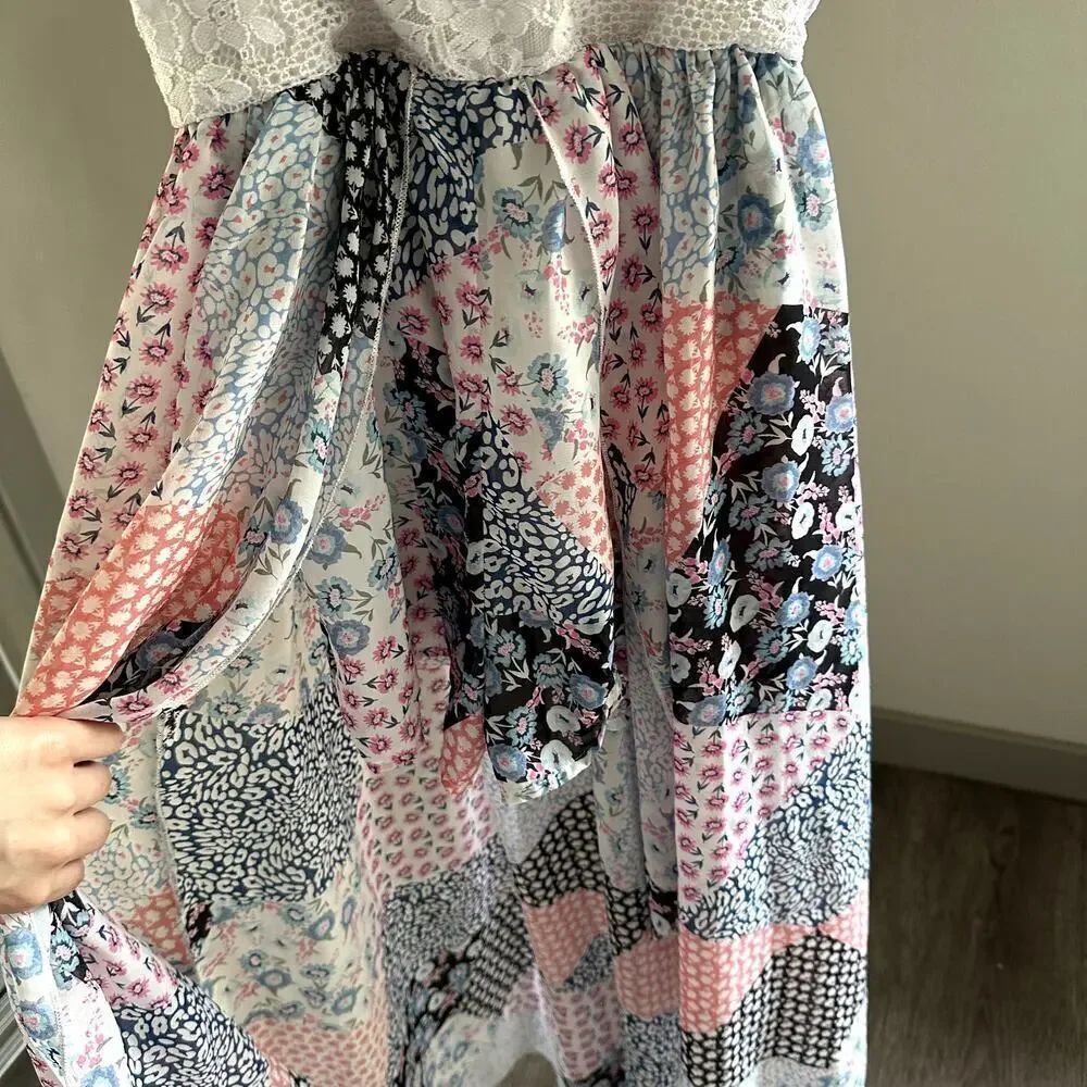Speechless Kids Patchwork Tiered Dress Size 16 Boho Lace Ruffle Summer Spring